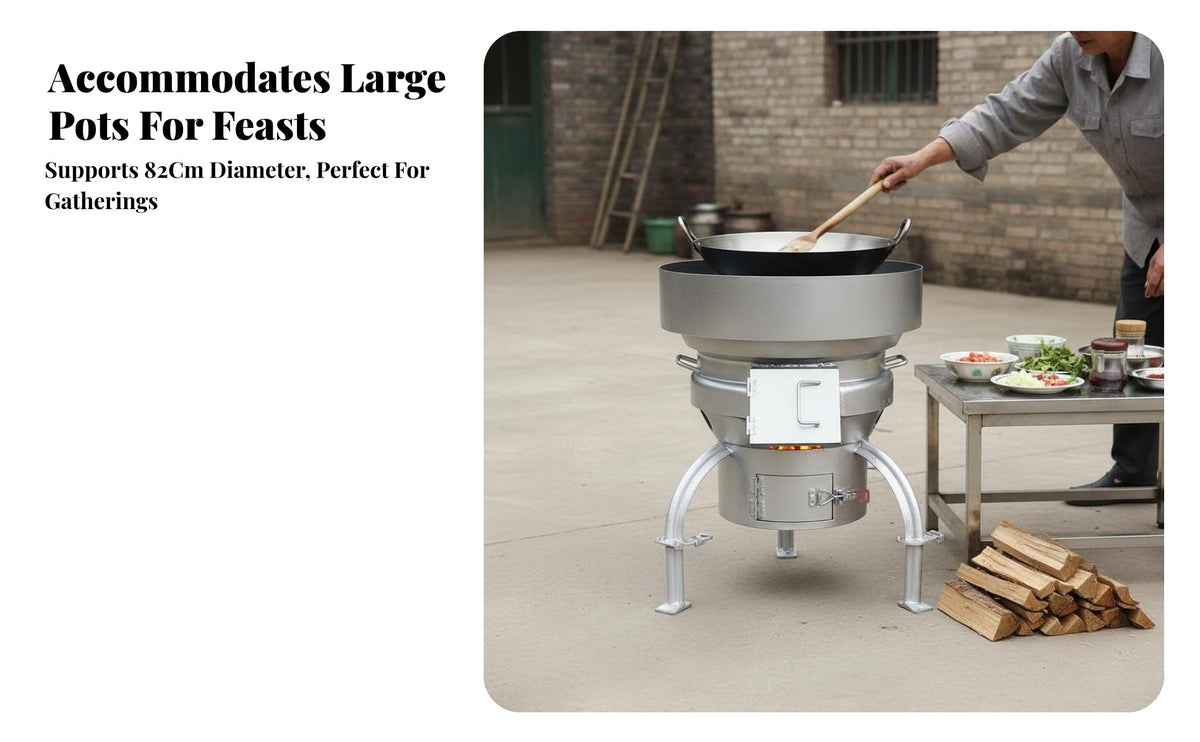 Rural Firewood Stove, Outdoor Dual-Fuel Cooking Range, Vehicle Wheel Rim Conversion, Large Pot Stand, Heavy-Duty Metal, Multiple