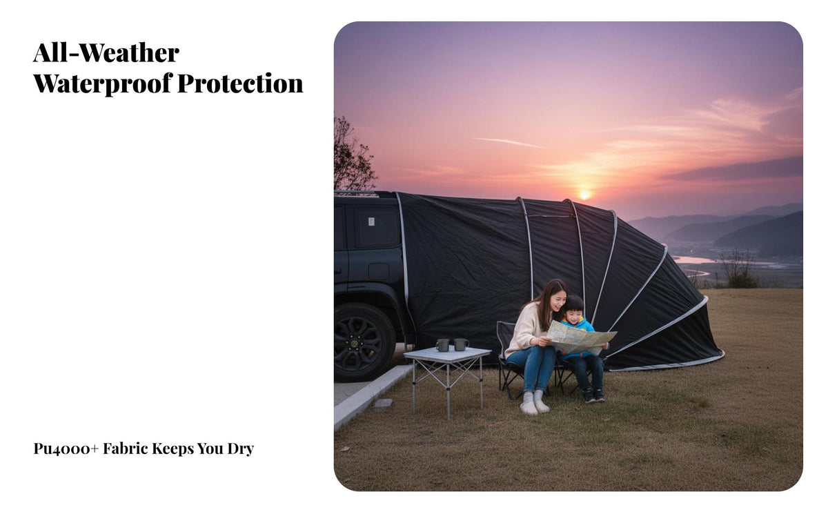 Transparent Car Tail Tent, Windproof Warm Camping Tent, Integrated Hall & Bedroom, 4-Person Outdoor Shelter