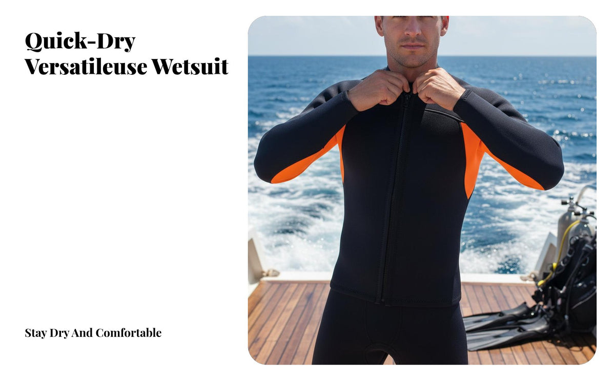 2mm Neoprene Wetsuit Jacket, Men's Two-Piece Long Sleeve, Thermal, Surfing, Snorkeling, Outdoor