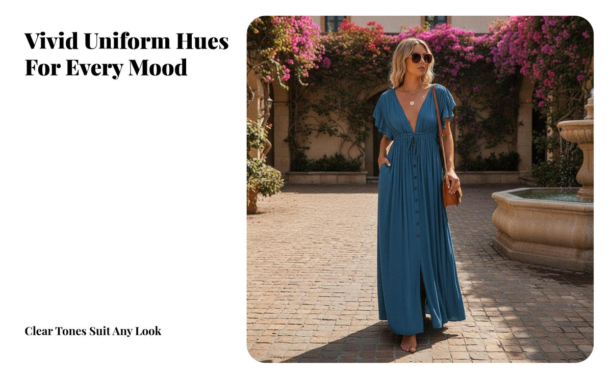Bohemian design, single-color Color, Long Skirt, Ladies relaxed Maxi Dress, Elegant Flowing Design