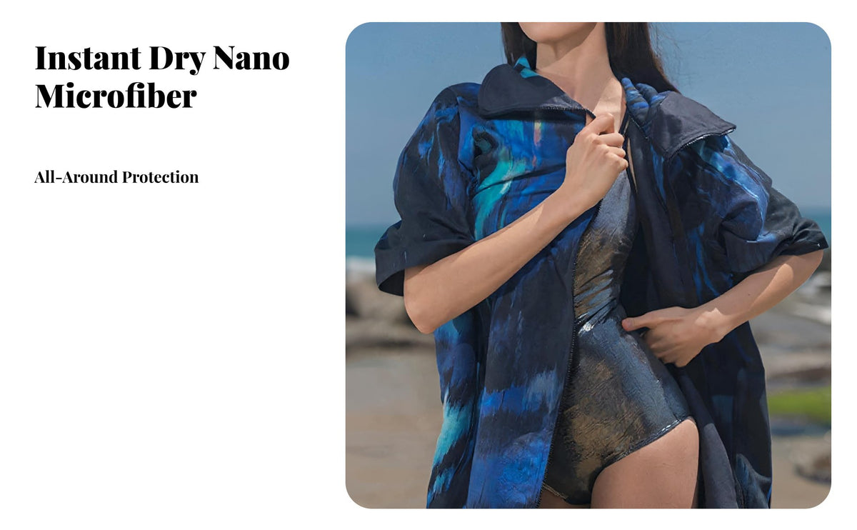 aquatic Quick-Dry Robe, Hooded wave Poncho, Beach Warmth, Unisex, Zippered, Soft Microfiber