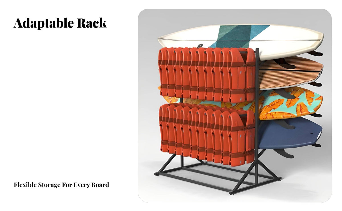 Windsurf Board Storage Rack, Freestanding Organizer for Surfboards, Life Jackets, holiday, Drifting Center