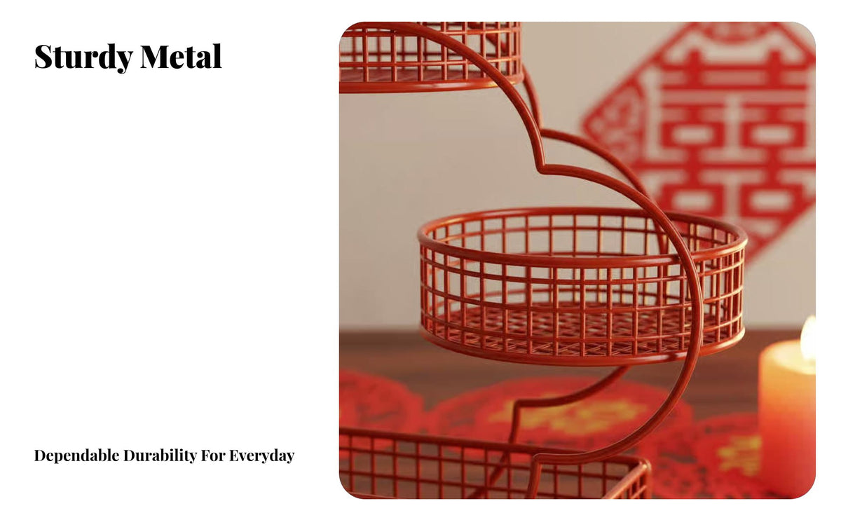 Heart-Shaped Red Fruit Tray, Wedding Candy Dish, Metal Decorative Plate for Living Room