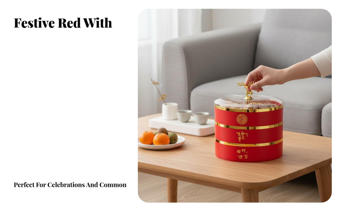 Red Compartment Fruit Tray, Rotating Candy Box, Sealed Nut Organizer for Home, Living Room, Tea Table