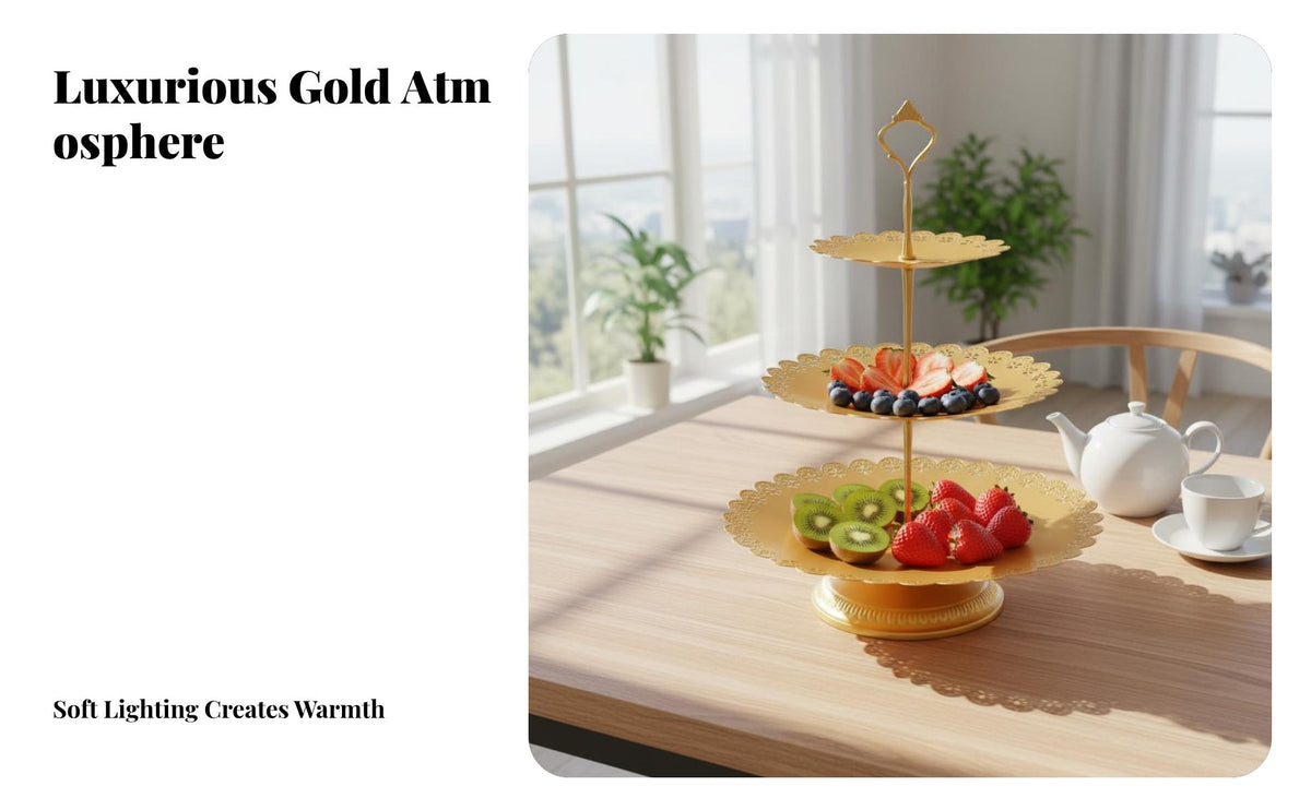 European Metal Cake Stand, Gold Dessert Tray, Wedding Decor, Tea Table Prop