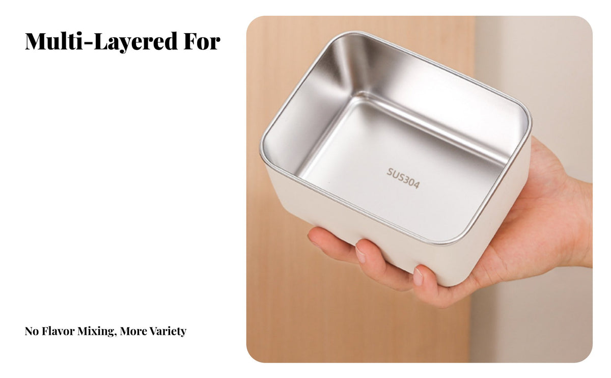 Stainless Steel Insulated Lunch Box, Leakproof Bento, Microwaveable Square, Portable Student Food Container, With Lid