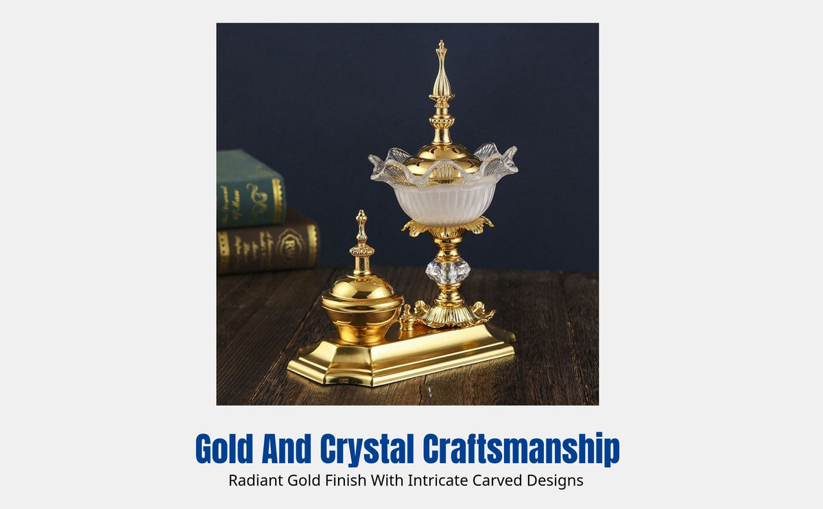 Middle Eastern Incense Burner Set, Vintage European Crystal Herb Jar, Alloy Decor, Party Display