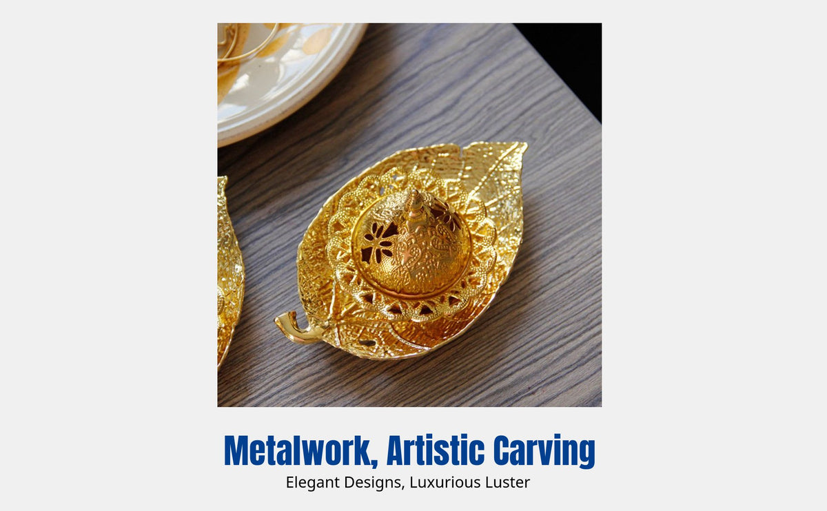 Gold Incense Burner, Handheld Metal Leaf Tray, European Design, Mini Aromatherapy Holder for Living