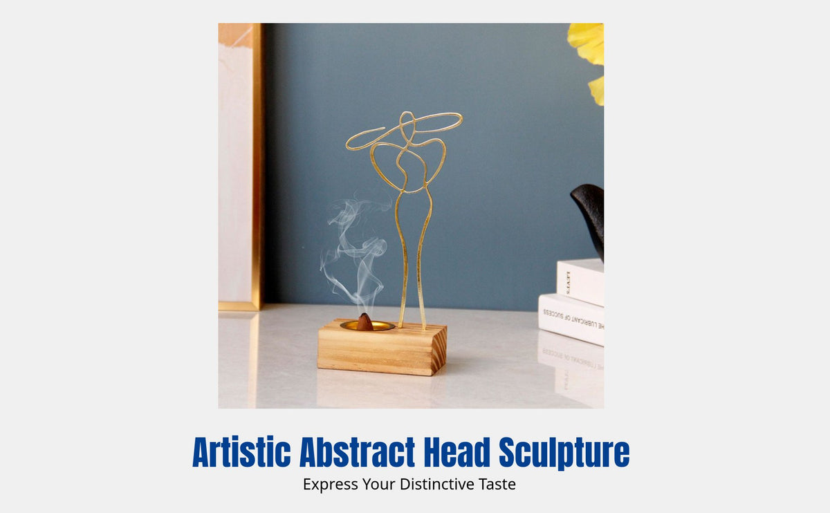 Metal Incense Burner, Abstract Human Head Sculpture, Minimalist Iron Art, Black Gold Aromatherapy Holder, Modern Decor
