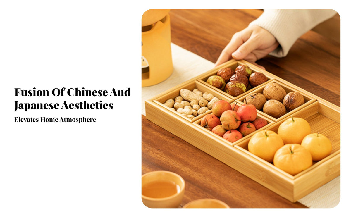 Bamboo Tea Snack Tray Set, Compartment Serving Box, Chinese Style Storage for Dried Fruits, Candies