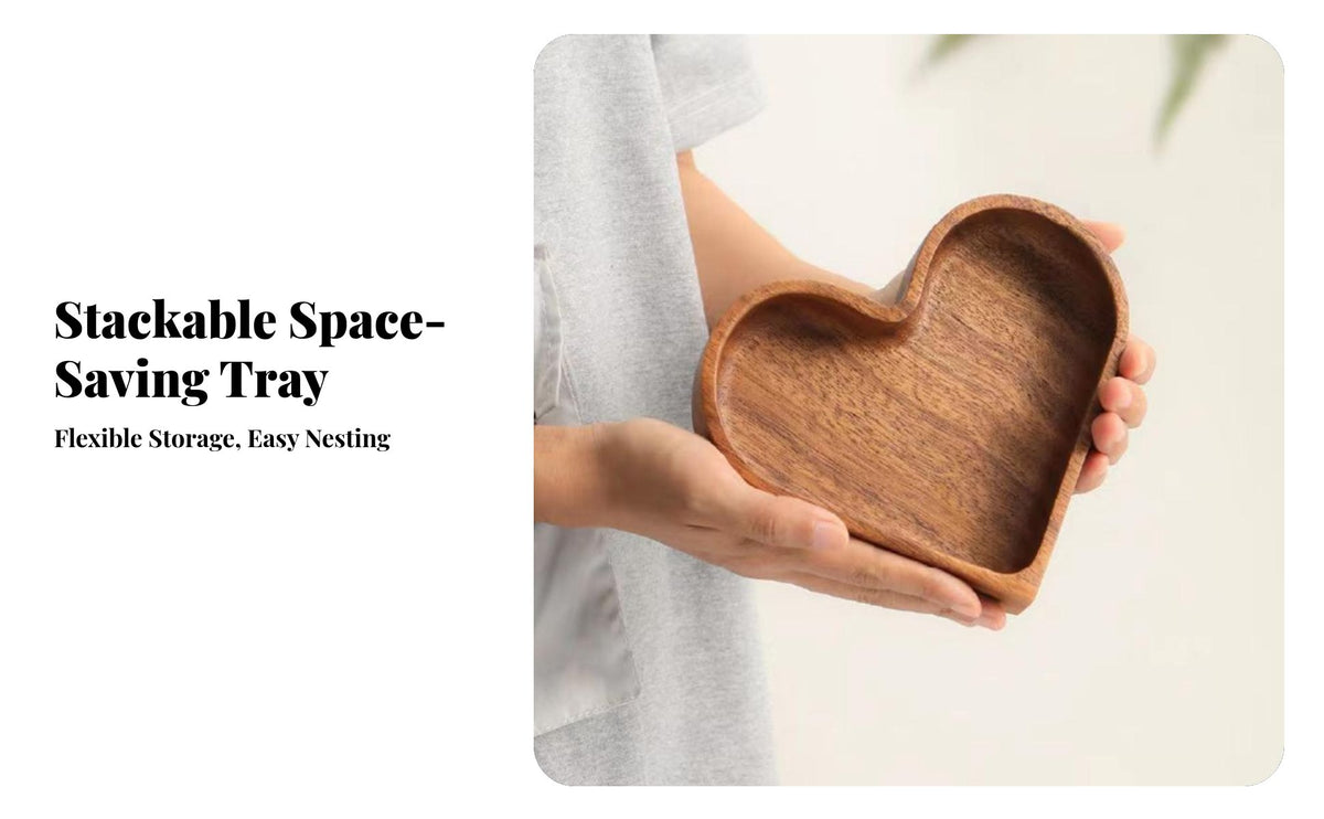 Walnut Wood Candy Tray, Stackable Heart-Shaped Nut Dish, Creative Fruit Plate