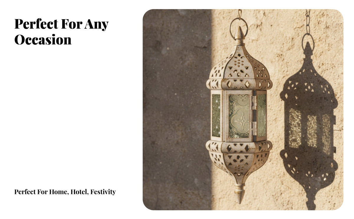 Moroccan Iron Hanging Candle Holder, Glass Lantern, European Style Wind Light for Wedding, Hotel, Home