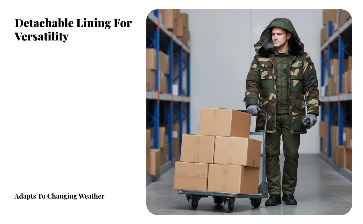 Winter Work Coat for Men, Doublelining Thickened Jacket, Warm, Windproof, Waterproof, Detachable Hood