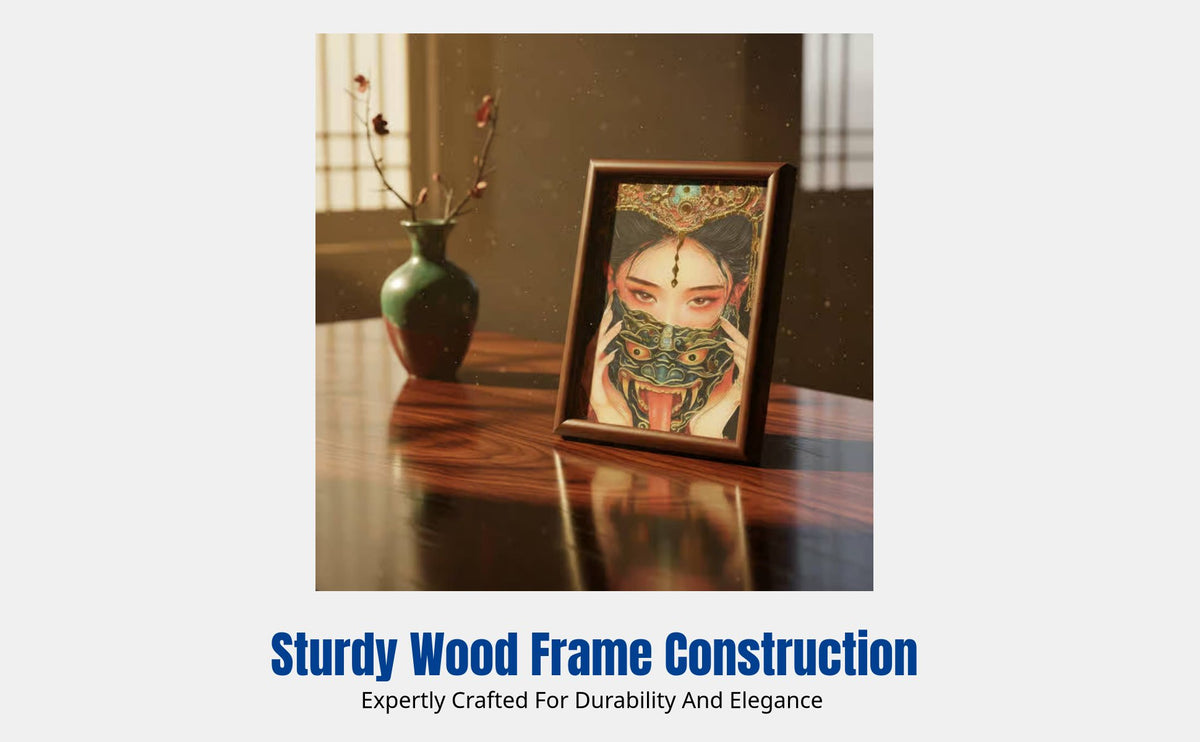 Zhakilamu Tibetan Wealth Deity Decorative Painting, Solid Wood Frame, Modern Oriental Wall Art for Entryway, Gift Table Decor