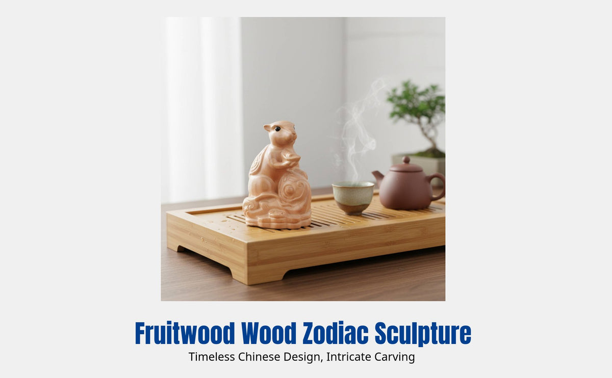Fruitwood Zodiac Animal Wooden Sculpture, Handheld Home Decor, Rat Ox Tiger Rabbit Dragon Horse Sheep Monkey Rooster Dog Pig