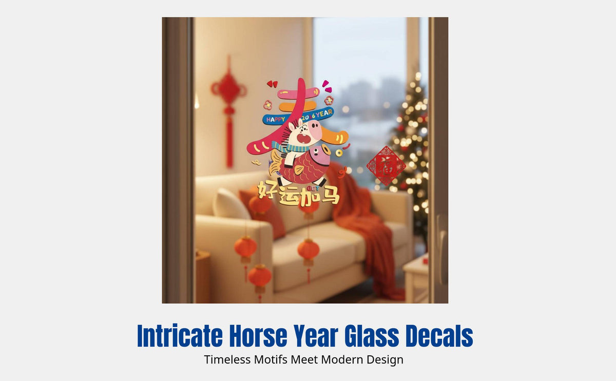 2026 Horse Year Window Sticker, Holiday Glass Decal, New Year Paper-Cut, Double-Sided Static Cling, Home & Shop Decor