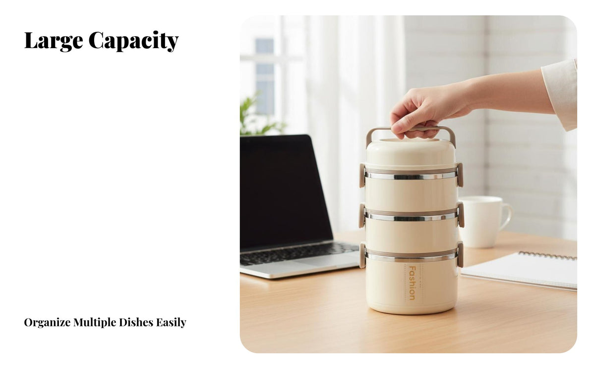 Insulated Stainless Steel Lunch Box, Portable Bento Box, Multicompartment Food Container with Lid, Office, Student
