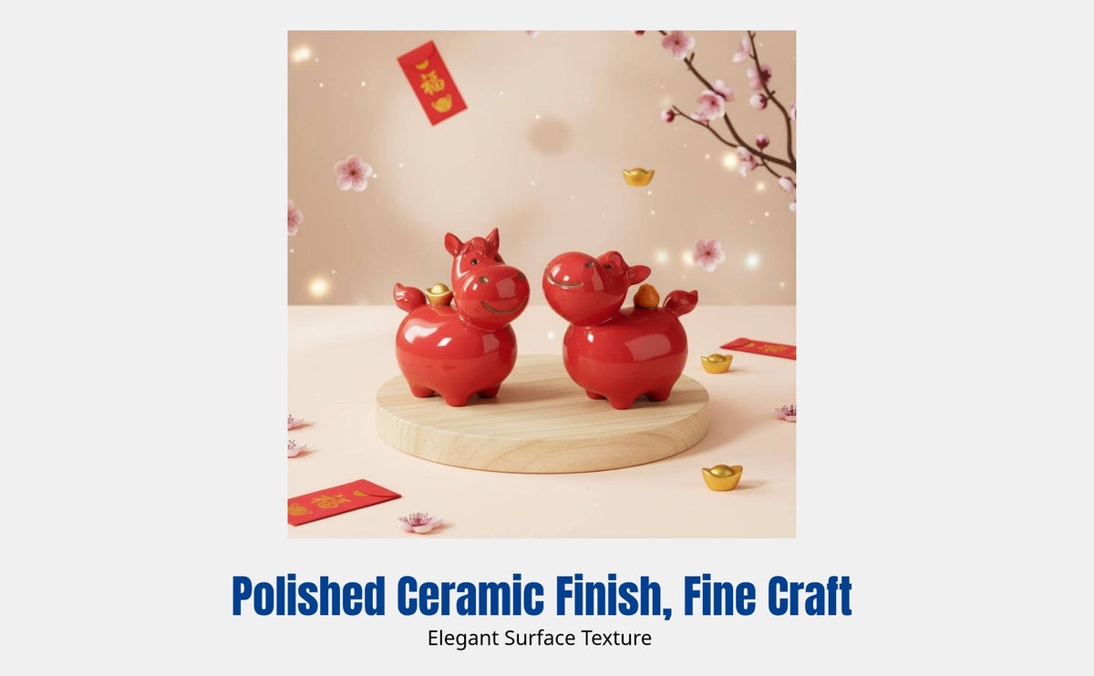 Ceramic Horse Decorations, Red Fortune Symbol, Small, Chinese Zodiac, Desktop Decor, Year of the Horse, Entryway, Living Room