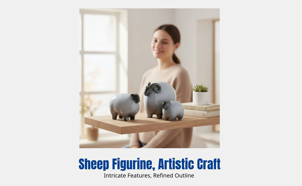 Ceramic Sheep Figurine, Zodiac Decor, Modern Desktop Accent for Living Room, Office, Entryway