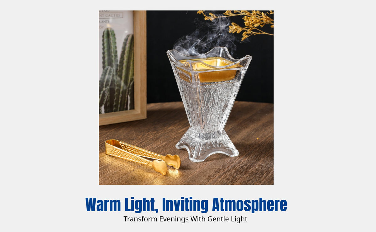 Arabic Style Crystal Glass Incense Burner, Carved Home Decor, Middle Eastern Accent