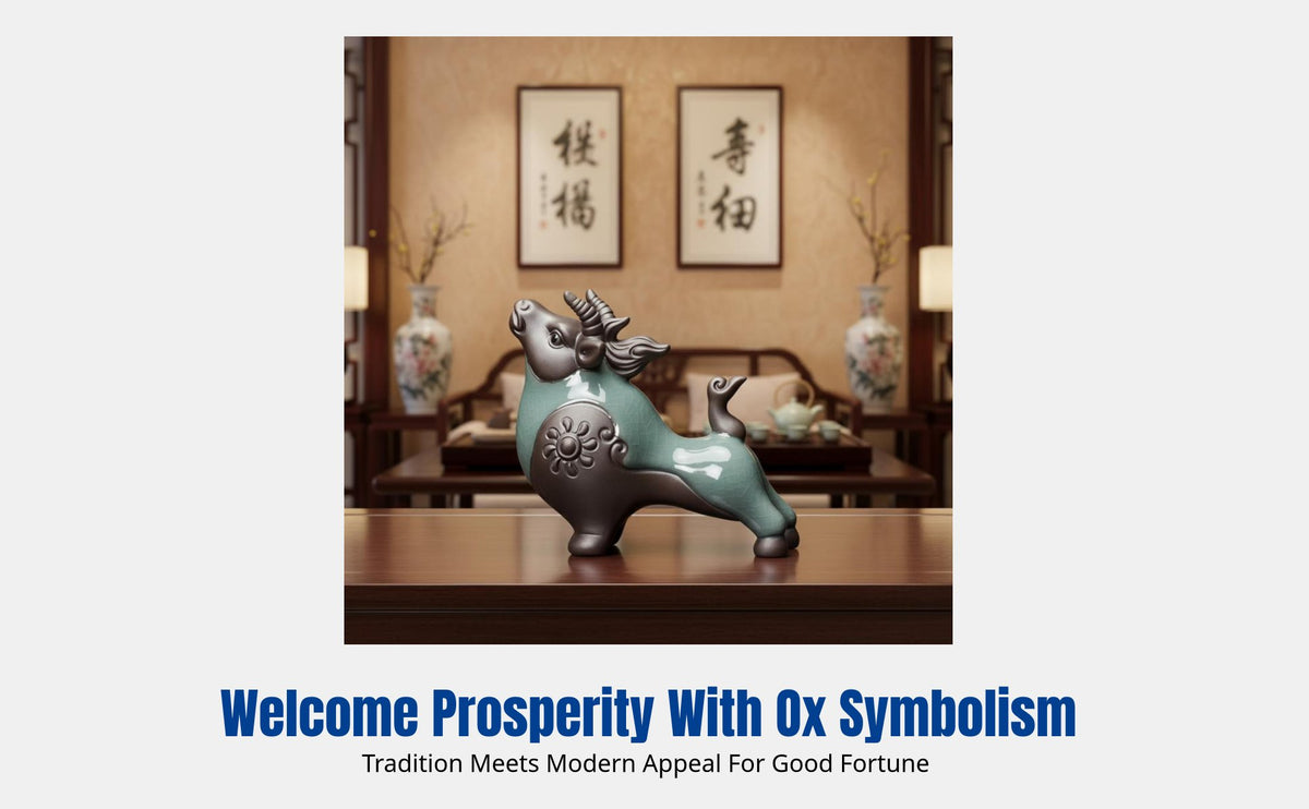 Ceramic Ox Figurine, Ge Oven Craft, Fortune Decor, Living Room, Zodiac Gift