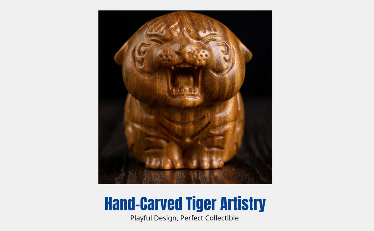 Sandalwood Cartoon Tiger Figurine, Wood Sculpture, Home Decor, Living Room, Zodiac