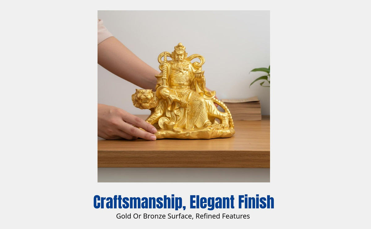 Tiger-Riding Wealth God Statue, Zhao Gongming Resin Sculpture, Chinese Decor