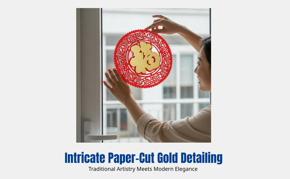 2025 Chinese New Year Fu Character Decoration, Festive Door Sticker, Red Gold 3D Paper Cut for Glass