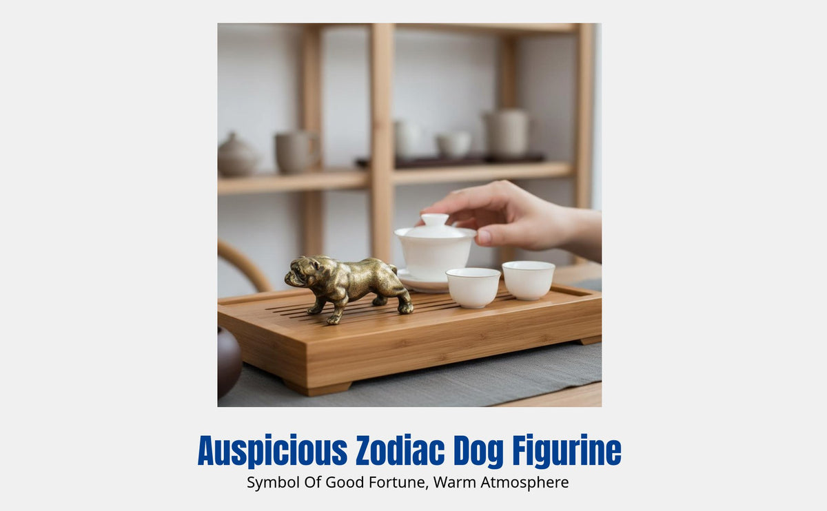 Copper Alloy Dog Desktop Decor, Vintage Finish, Zodiac Tea Pet, Home Figurine