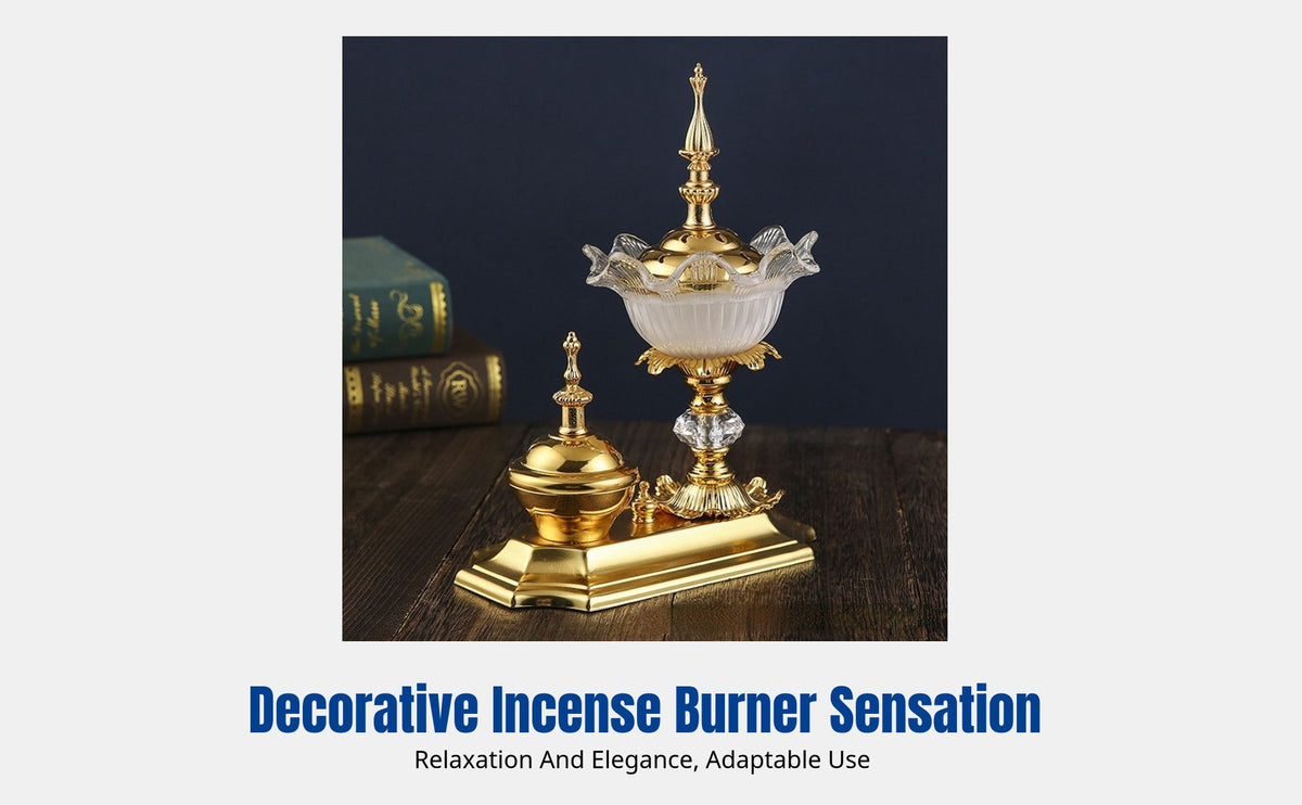 Crystal Incense Burner, Metal Holder Set, Arabic Design, Home Decor