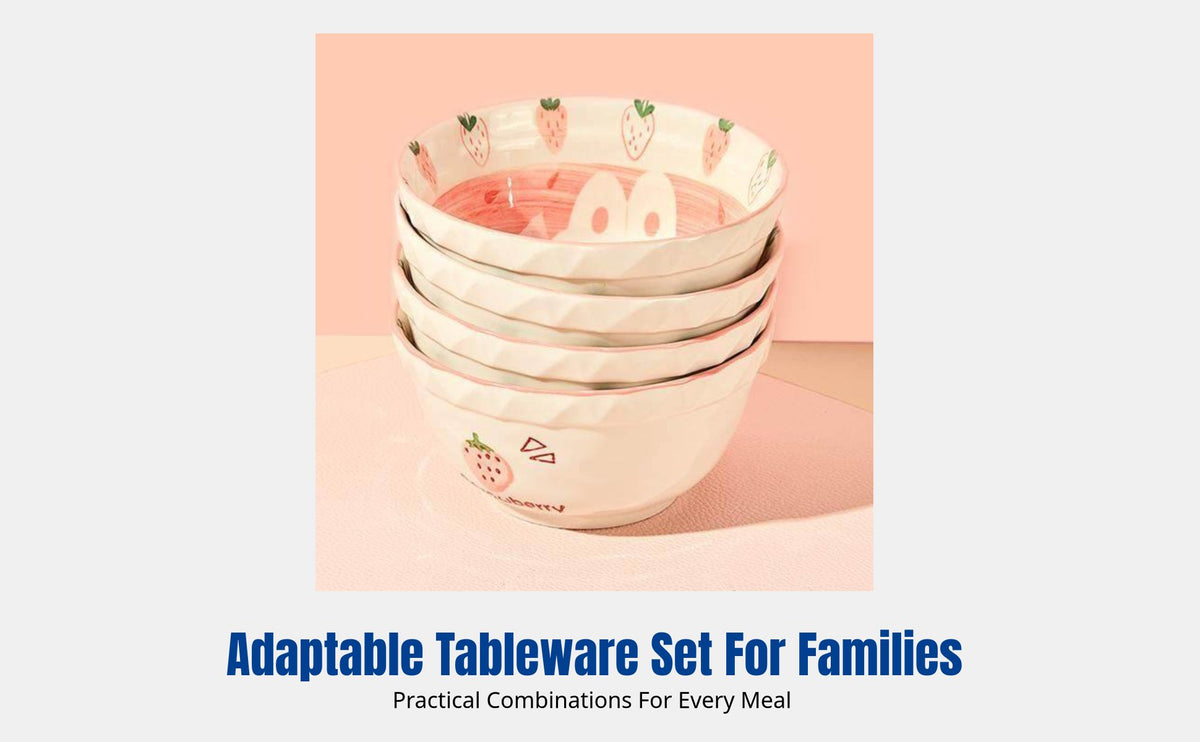 Cute Ceramic Rice Bowl, Strawberry Hare Pattern, Kids Tableware for Home