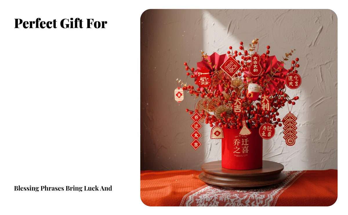 Chinese New Year Artificial Flower Arrangement, Fortune Fruit container, Table Decoration, Housewarming Gift
