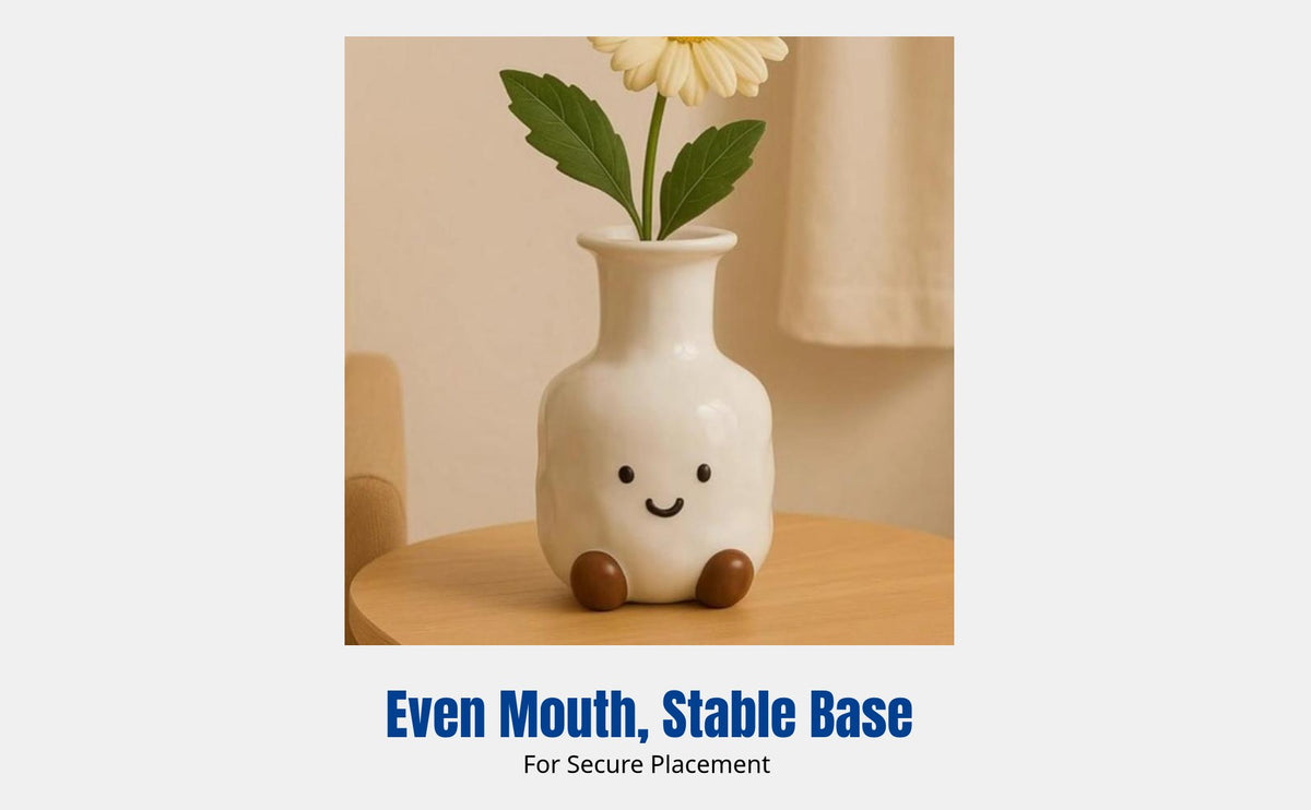 Ceramic Vase, Cute Smiling Face, Creative Desktop Flower Holder, Modern Minimalist Decor