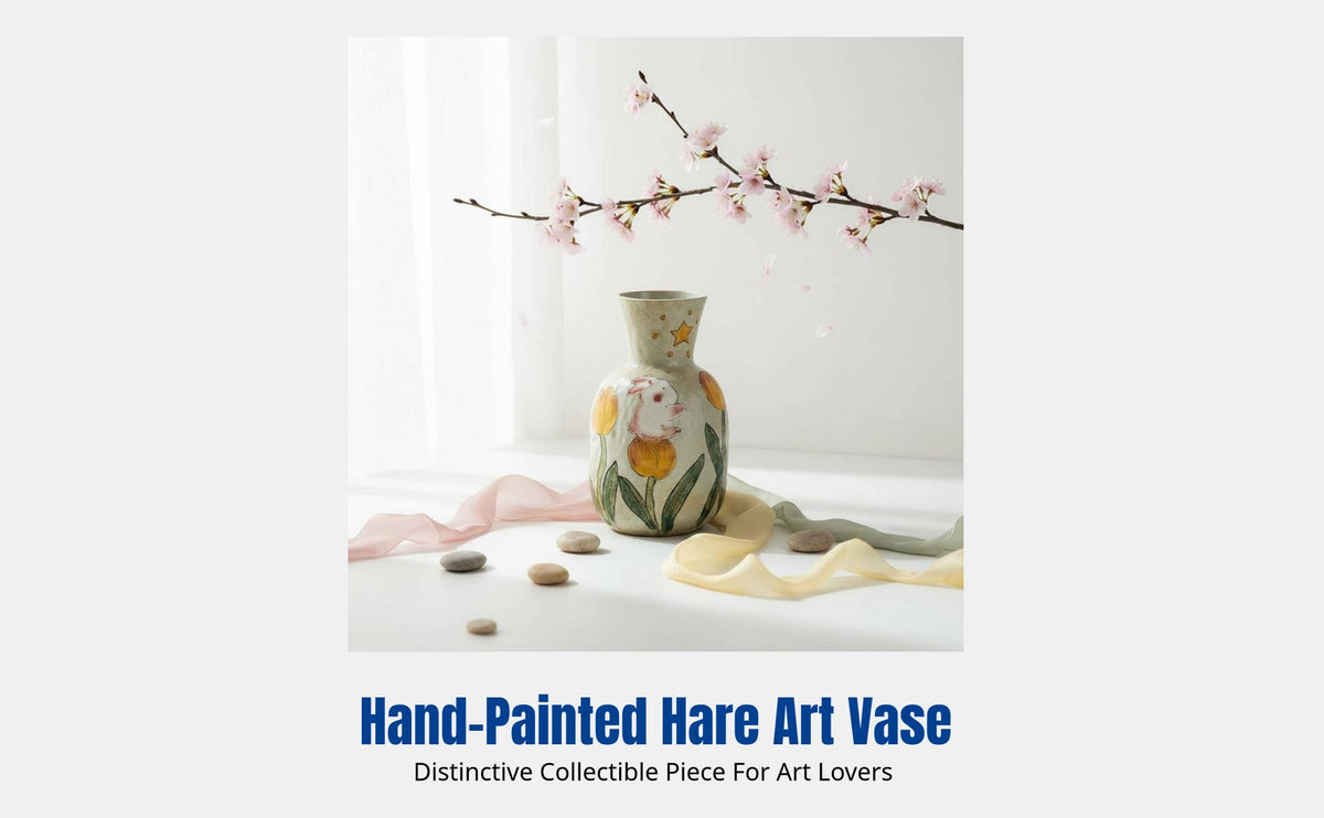 Ceramic Vase, Chinese Style, Hand-Painted Hare, Vintage Desktop Flower Arrangement, Living Room Decor