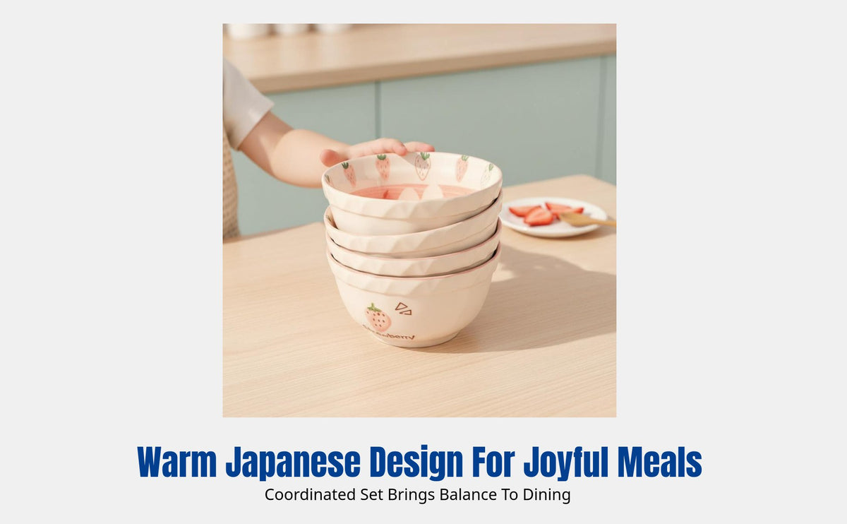 Cute Ceramic Rice Bowl, Strawberry Rabbit Cartoon, Kids Tableware, Home Use