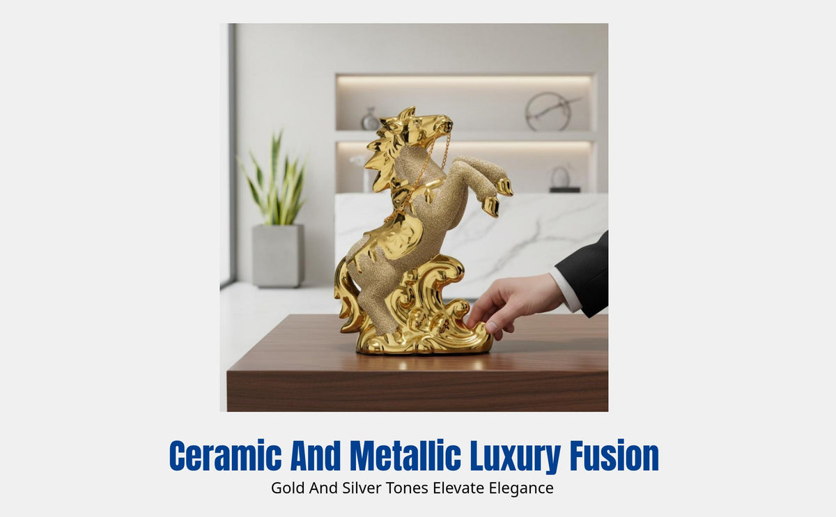 Luxury Ceramic Horse Figurine, Success Symbol Decor for Living Room, Office, Entryway