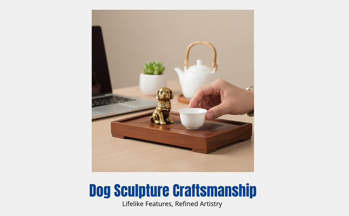 Brass Dog Figurine, Vintage sturdy desktop decor, Zodiac Dog sculpture for home, Tea pet decoration