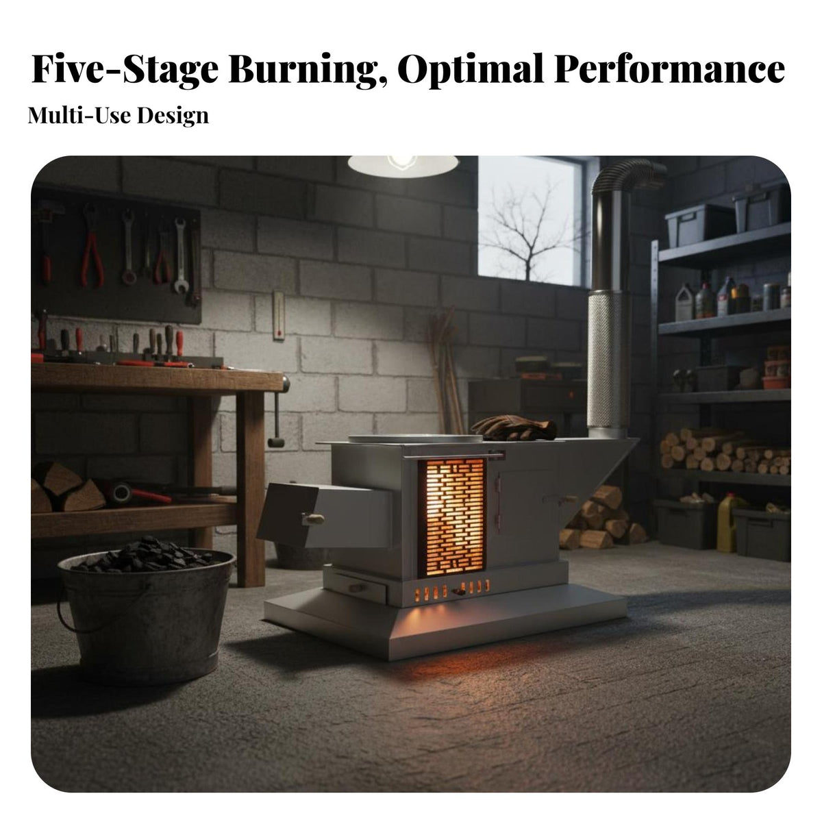 Gasification Stove, Five-Stage burning, Energy-Saving Indoor Heater, Smokeless, double energy source Wood Home Rural Use