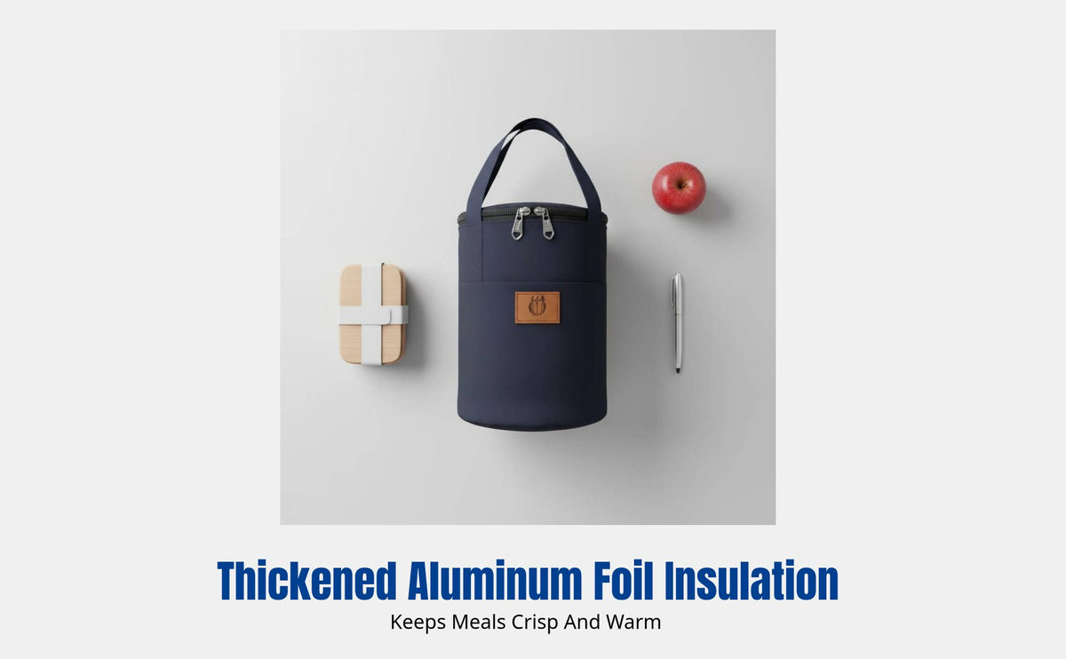 Aluminum Foil Insulated Lunch Bag, Round Thick Bento Tote, Large Capacity for Office, Student