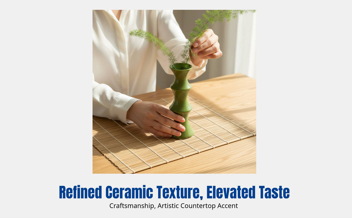 Modern Ceramic Vase, Faux Bamboo Arrangement, Minimalist Desktop Decor, Luxury Vintage Design