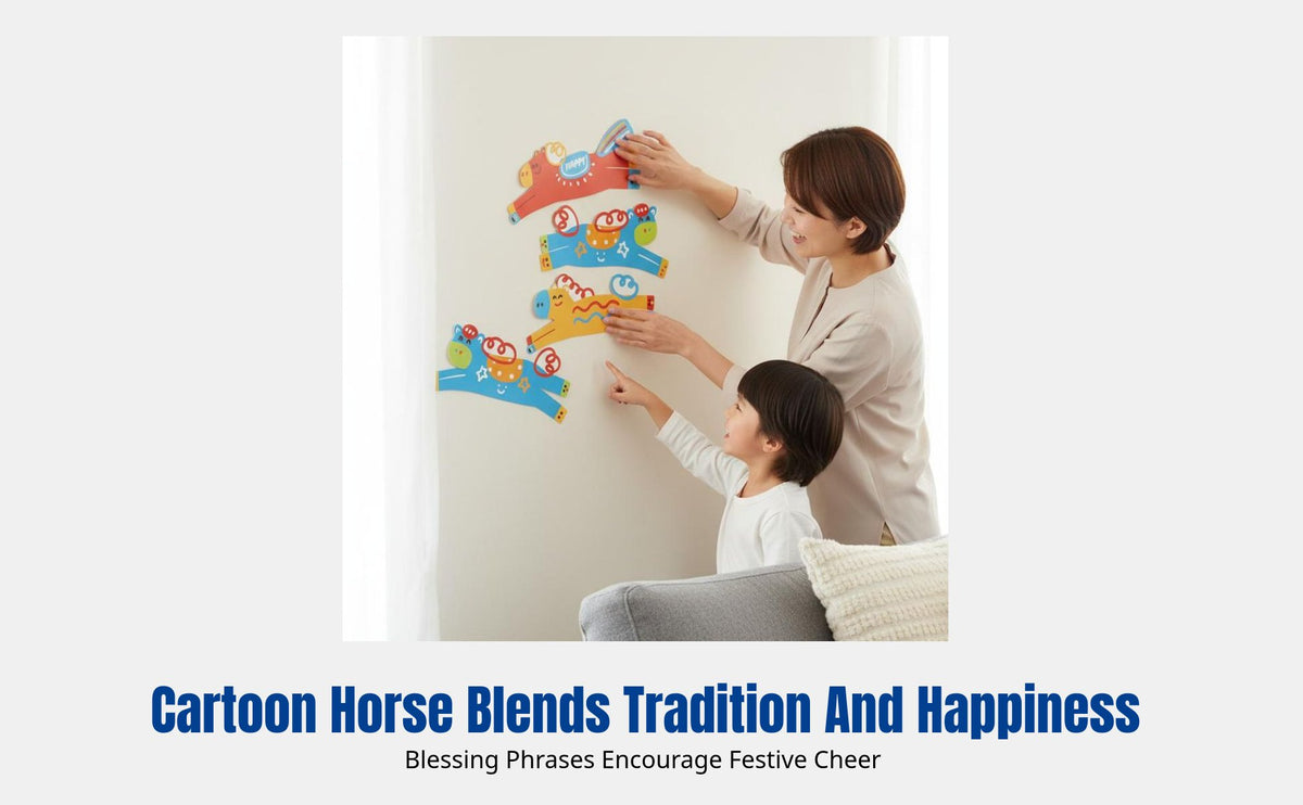 Zodiac Horse Year Wall Sticker, 2026 New Year Cartoon Decor, Living Room Bedroom Shop Decoration