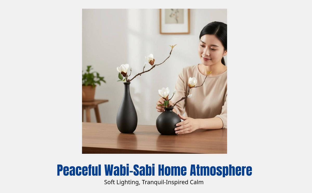 Ceramic Vase, Black Chinese Vintage Desktop Flower Arrangement, Tranquil Decor for Living Room, Desktop Decoration