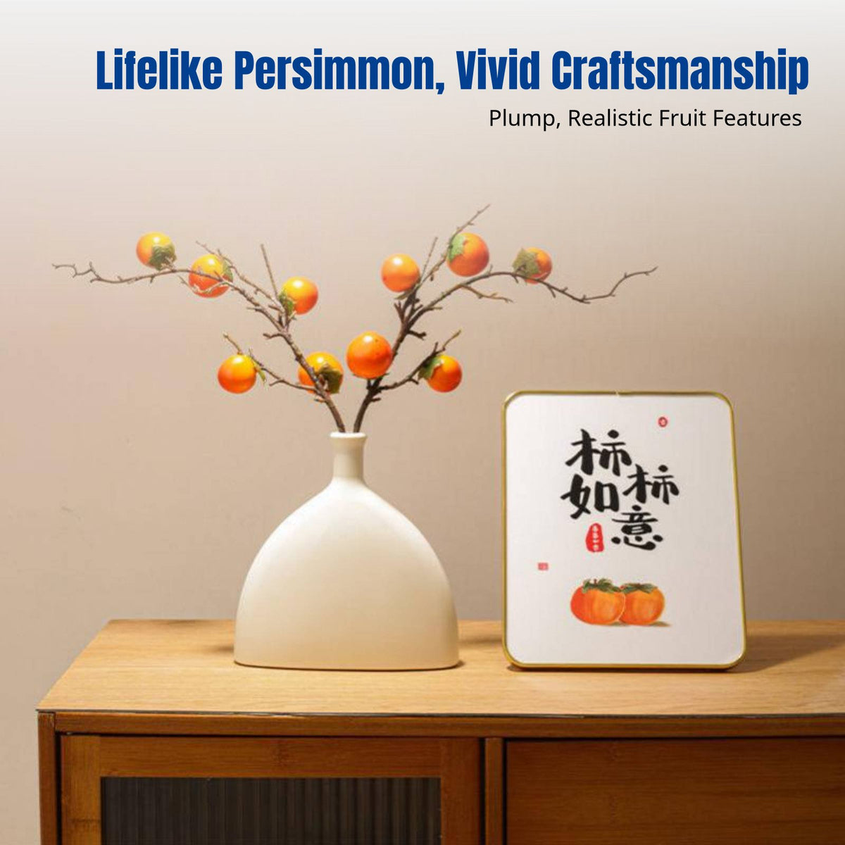 Artificial Persimmon Branch Decor, Faux Fruit Branch, Modern Minimalist Vase Decoration for Entryway, Fortunate Home Accent