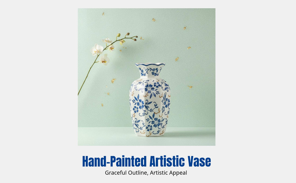 Ceramic Vase, Navy & Cream Porcelain, Chinese Style, Vintage Decor, Flower Arrangement, Living Room Accent