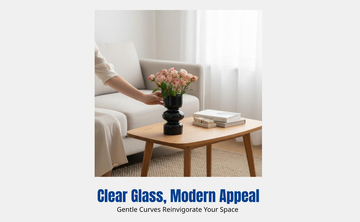 Decorative Glass Vase, Minimalist Countertop Flower Holder, Black Rose, Ins Style Home