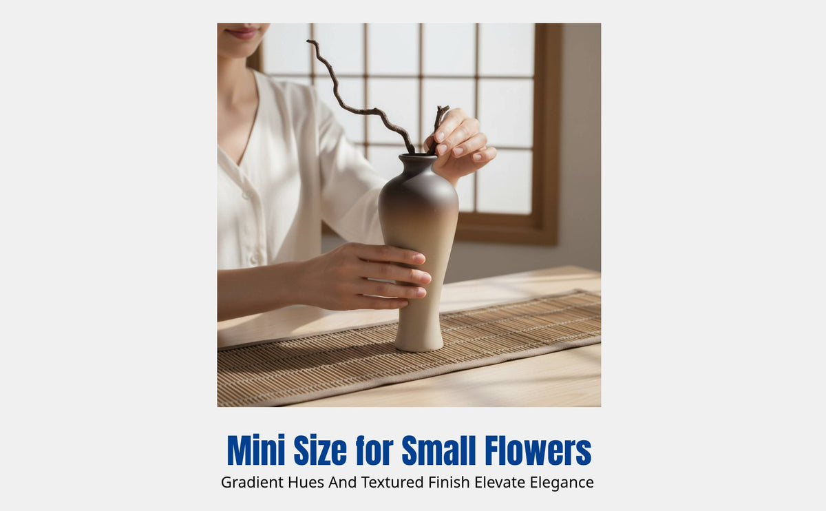 Tranquil Ceramic Vase, Rustic Mini Pottery Flower Holder, Handmade Decor for Living Room, Tea Room