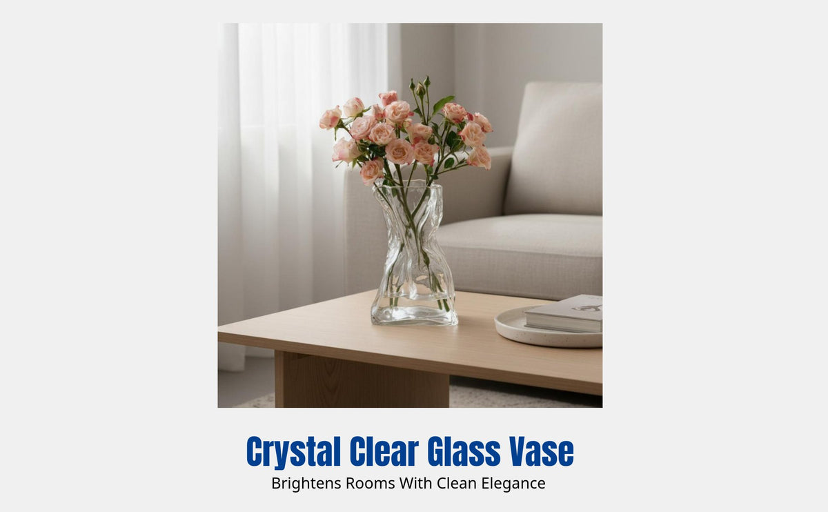 Irregular Glass Vase, Artistic Desktop Decor, Transparent Flower Arrangement, Wabi-Sabi Style