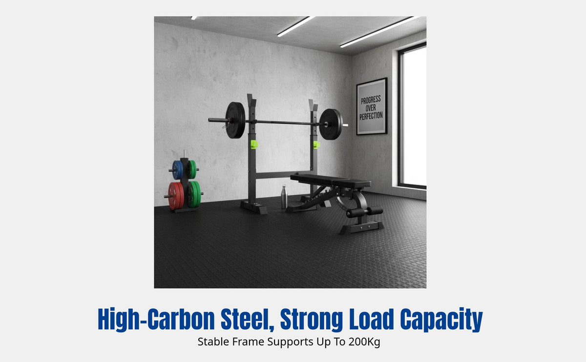 Powerlifting Rack, Four-Way Adjustable Leg Press Stand, High Carbon Steel, No-Drill, Indoor Gym Use