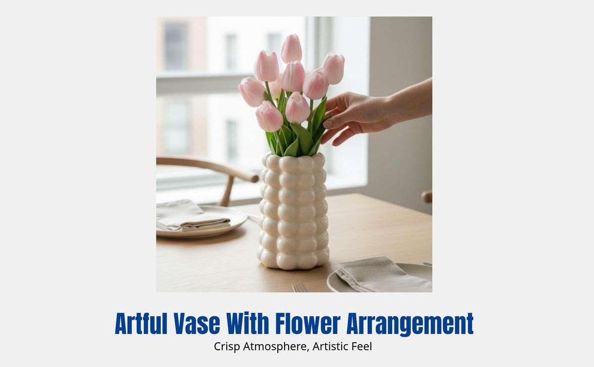 Ceramic Vase, Electroplated Milky Cream, Luxury Table Flower Arrangement, Faux Flowers, Living Room Decor