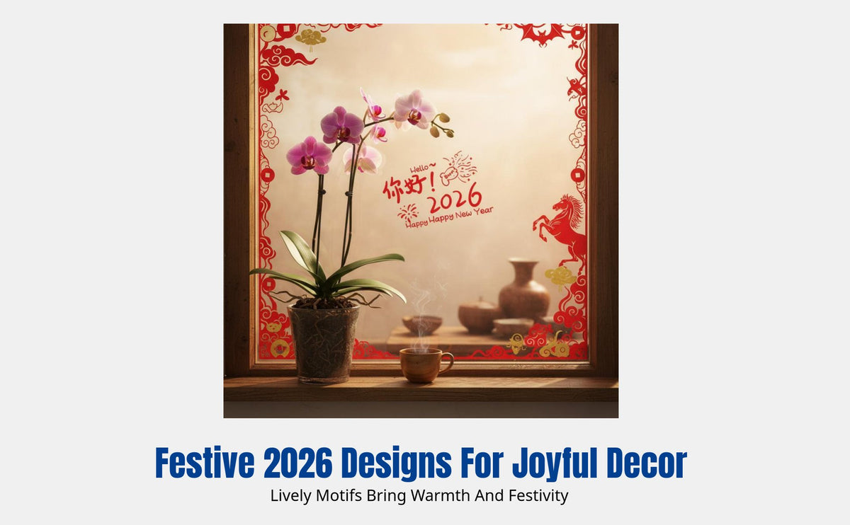 New Year Glass Clings PVC Stickers, Horse Year Holiday Decoration for Kitchen Door